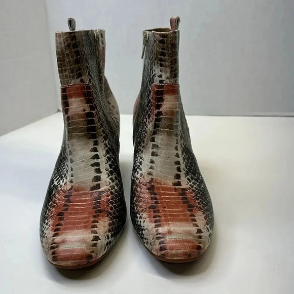 Korks Leland Ankle Boots Leather Snake Print Bootie Heeled Brown Tan Size 8.5 - Picture 4 of 11